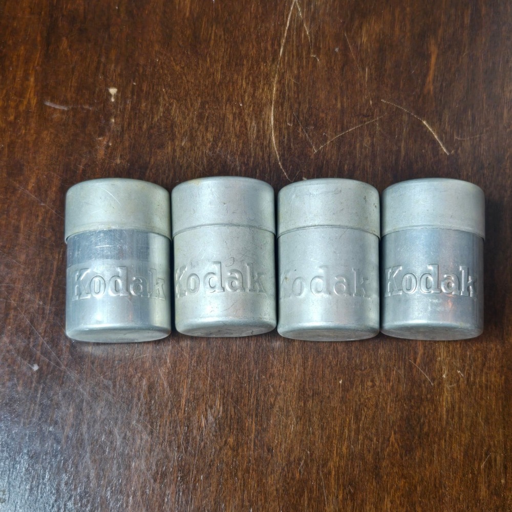 Kodak Film Canisters 4pc Set Vintage Aluminum Embossed Logo 35mm - Retro Camera